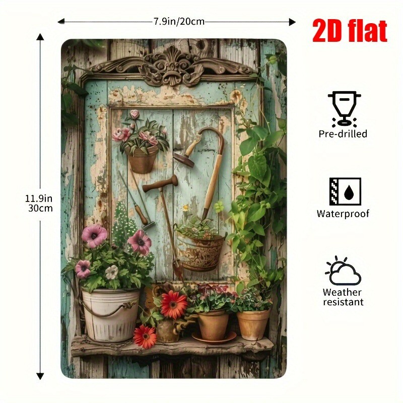 Vintage Floral Metal Tin Sign  - Gardening Tools Vintage review and price