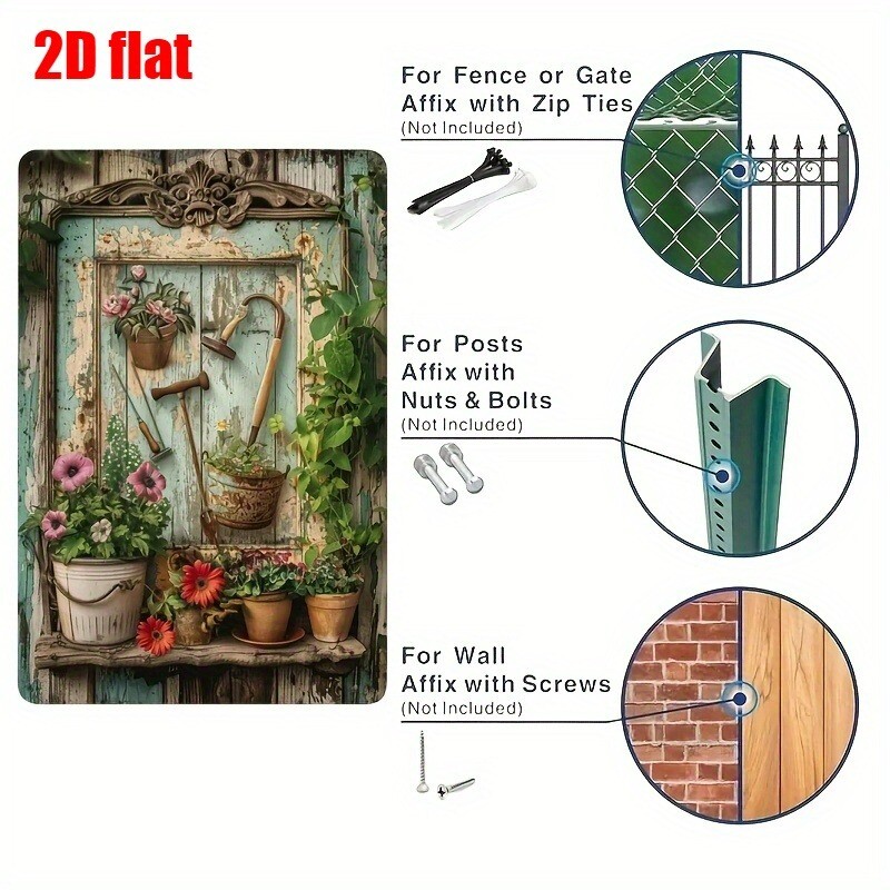 Vintage Floral Metal Tin Sign  - Gardening Tools Vintage review and price